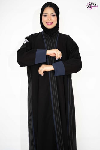 عباية نص كلوش كم صفطه مع تحديد قماش كتان مقلم في ا...