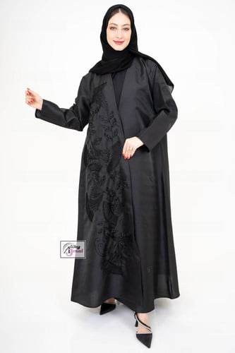 عبايه لف قماش تفته شك مع تطريز التنيف سهره AJ-108