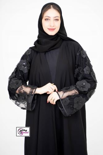 عباية لف نص كلوش دنتيل مع شك الاكمام قماش انترنت A...