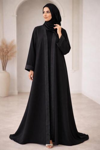 عبايه صيفي دبل كلوش كتان مع قماش مشجر AJ89