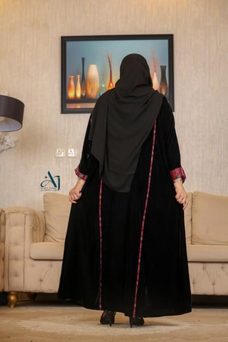 نص كلوش مخمل مع تحديد كشميري عنابي القماش مخمل AJ...