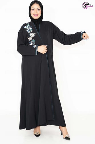 عباية نص كلوش تطريز ملون قماش انترنت AJ-121