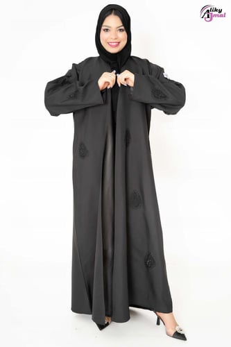 عباية نص كلوش قماش تفته تطريز هاري مع فصوص AJ-128