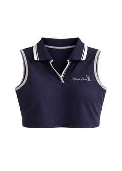 Signature Sleeveless Crop Polo - Navy Blue