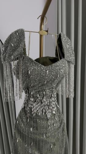 Mesh dress with zircon stones