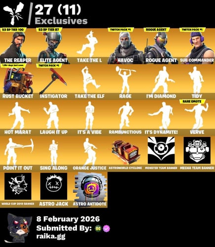 حساب 84سكن + سيزون 3كامل + حزم تويتش +110رقصه 56رق...