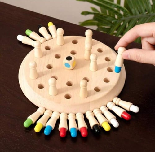 لعبة شطرنج الذاكرة الخشبية - أوتاد ملونة+ النرد