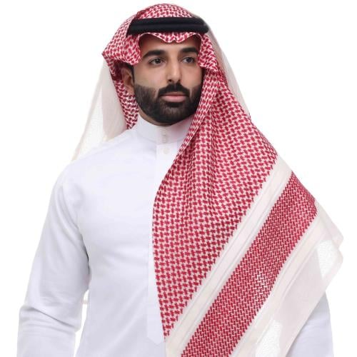 شماغ بروجيه رجالي أحمر خطوط بيج