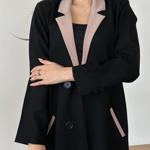 عبايه كتان ياباني محدد بيج الياقه