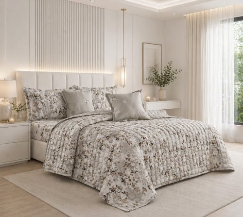 Summer compressed duvet set for two, 6 pieces - gr...