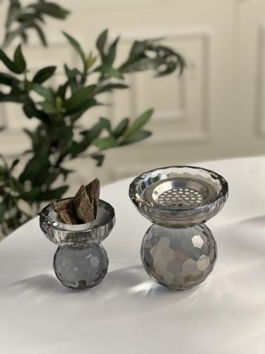 مبخرة كريستال رمادي مع ستاند عود