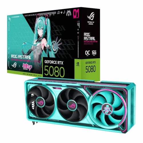 كرت شاشة RTX5080 اسوس روج أسترال نسخة هاتسون ميكو - ROG Astral GeForce RTX™ 5080 16GB GDDR7 OC HATSUNE MIKU EDITION