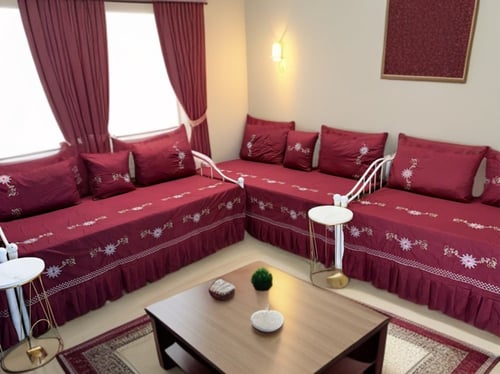 شراشف جيزاني مجالس استقبال قماش قطن إسباني مطرز