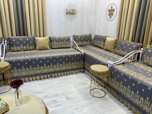 شراشف جيزاني مجالس إستقبال مطرز على طرف كورنيش