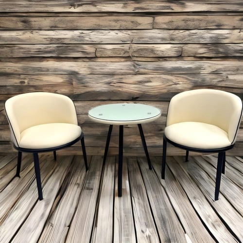 طقم جلوس جلد- طاولة + كرسيين