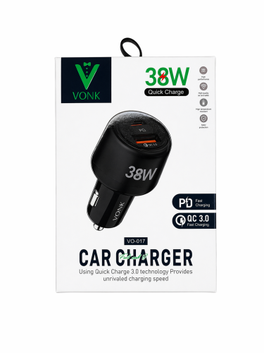 شاحن سيارة VONK 38W سريع بمنفذين PD + QC 3.0