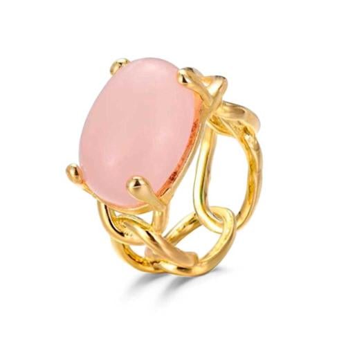 خاتم كوارتز وردي بيضاوي مطلي بالذهب