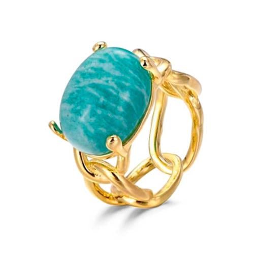 خاتم أمازونيت بيضاوي مطلي بالذهب