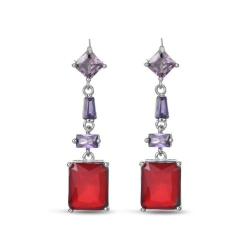 أقراط فضة طويلة بحجر روبي وجمشت