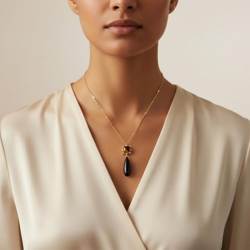 عقد لافيدا بحجر عين النمر وأونيكس أسود