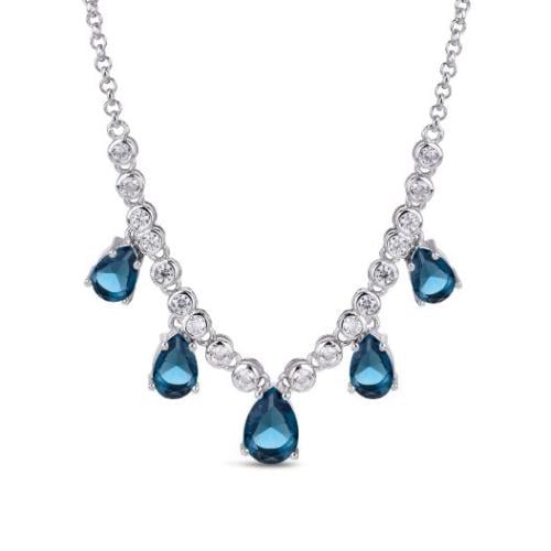 عقد فضة بأحجار دمعة زرقاء متلألئة