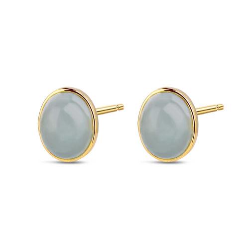 Gold-Plated Labradorite Oval Stud Earrings