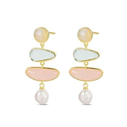 أقراط متدلية بالكوارتز الأبيض والفلوريت الأخضر وال...