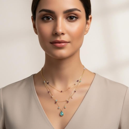 عقد لافيدا بحجر دمعة أمازونيت طبيعي