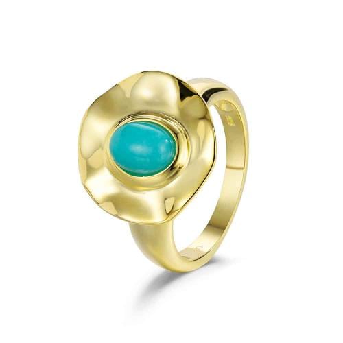 خاتم أمازونيت مستدير فاخر مطلي بالذهب