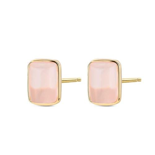 Gold-Plated Rose Quartz Rectangular Stud Earrings