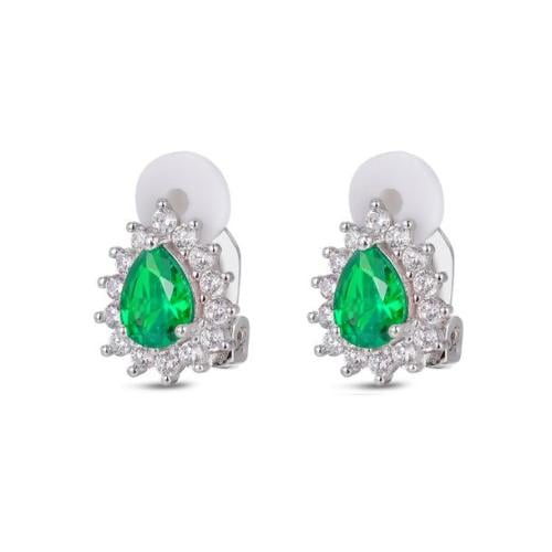 أقراط دبوسية (كليب) فضة الدمعة الخضراء