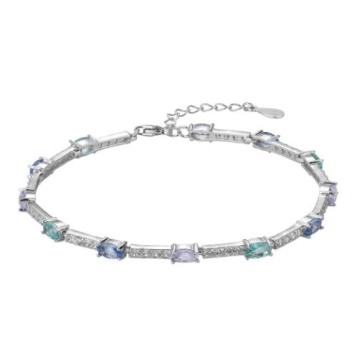 Silver Tennis Bracelet with Multicolor Oval Stones