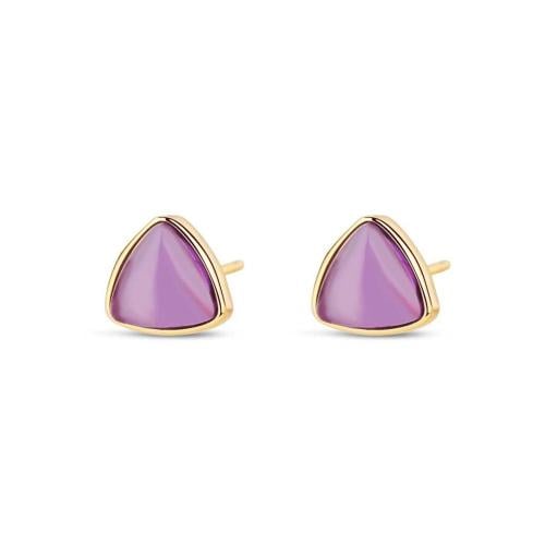 Gold-Plated Amethyst Triangle Stud Earrings