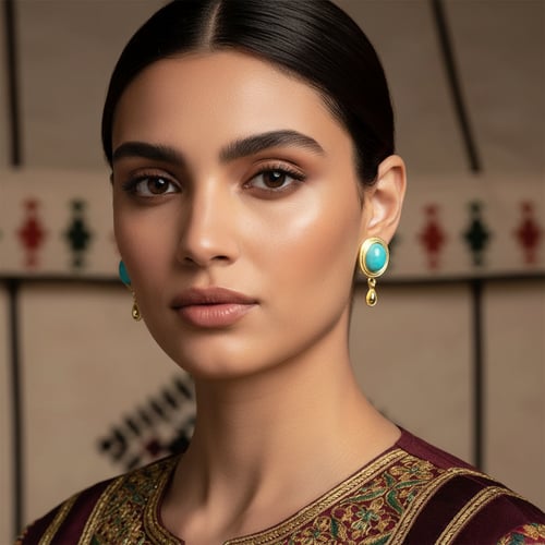 أقراط دائرية بحجر أمازونيت طبيعي