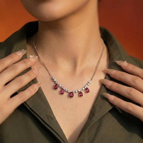 عقد فضة بأحجار دمعة حمراء براقة