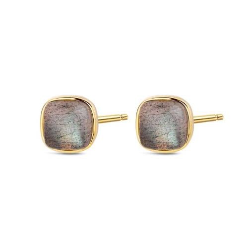 Gold-Plated Anemousite Square Multicolor Stud Earrings