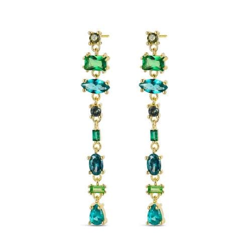 أقراط فضية ذهبية بأحجار خضراء راقية