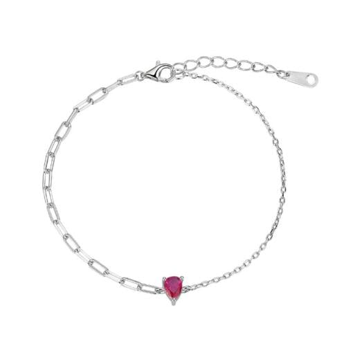 Silver Chain Bracelet with Red Pear Charm