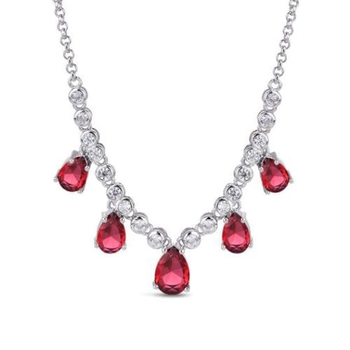 عقد فضة بأحجار دمعة حمراء براقة