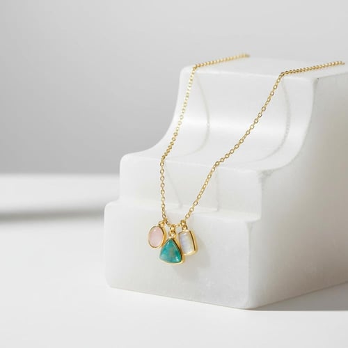 عقد لافيدا بأحجار فلوريت أخضر وكوارتز وردي وأمازون...