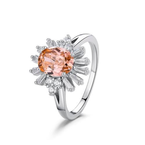 خاتم فضة هالة بحجر برتقالي دافيء