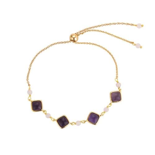 Adjustable Bracelet with Amethyst & Rose Quartz