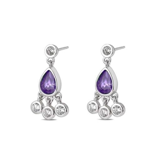 أقراط متدلية مزخرفة فضة بحجر دمعة بنفسجي