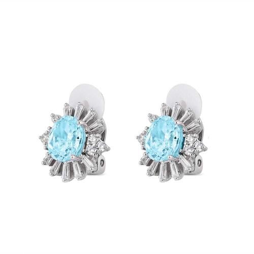 أقراط دبوسية (كليب) فضة نجمة أكوامارين