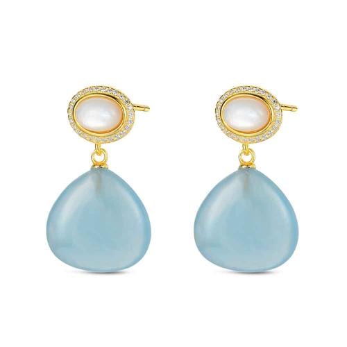 أقراط متدلية بأحجار أكوامارين وعرق اللؤلؤ