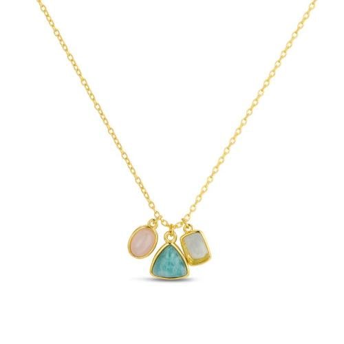 عقد لافيدا بأحجار فلوريت أخضر وكوارتز وردي وأمازون...