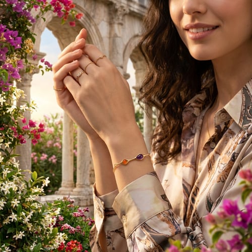 سوار تنس بأحجار الأفينتورين الأحمر والأميثيست