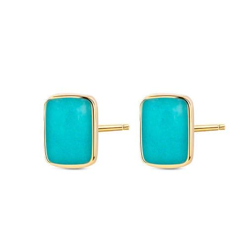 Gold-Plated Amazonite Rectangular Stud Earrings
