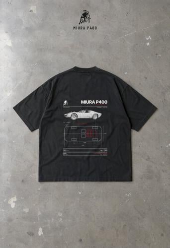 تيشرت لامبورغيني Miura P400 المحرك العرضي — أسود