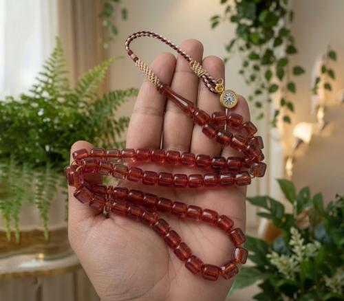 مسباح زعفران صندوقي 57 خرزة مقاس 9*10ملي بكركوشة ا...